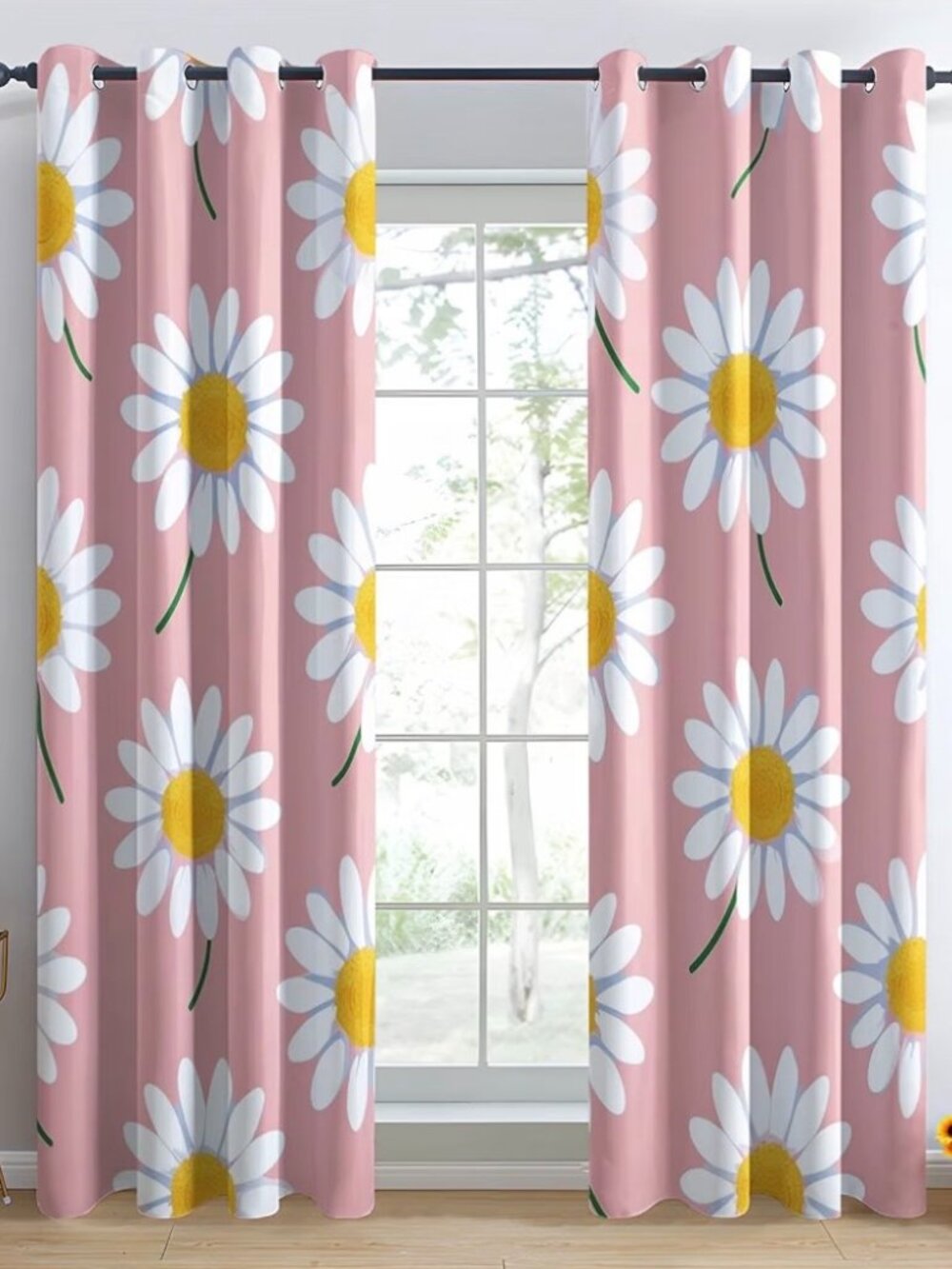 Pink Daisy Flower Blackout Curtains (72 Inch 2 Panel Set)